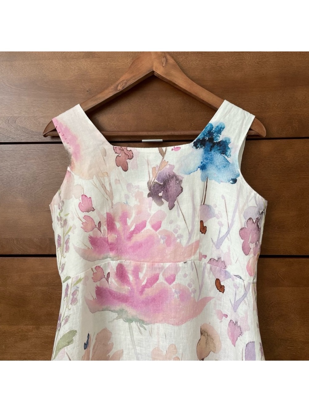 Dolcezza Linen Floral Art Midi Dress Small Watercolor Button Front Whimsical - Picture 9 of 13